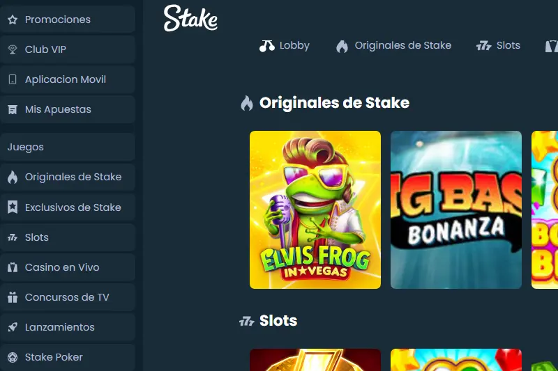 Sección de casino en Stake